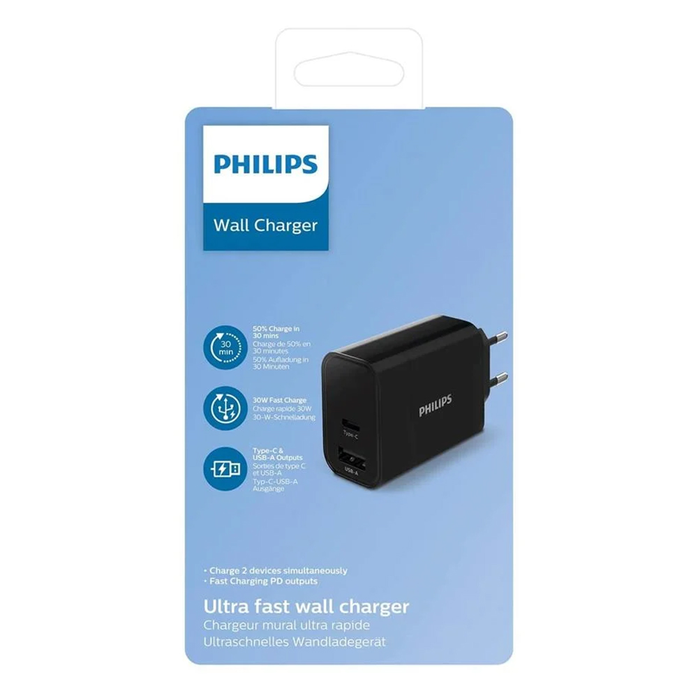 Philips%20DLP2621%2030W%20USB-A%20+%20%20Type-C%20Şarj%20Adaptörü%20Siyah