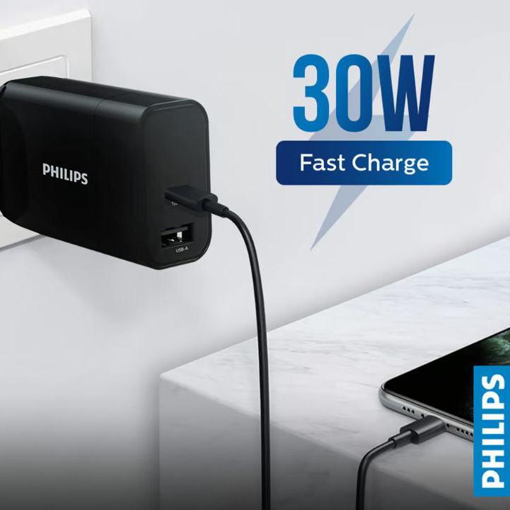 Philips%20DLP2621%2030W%20USB-A%20+%20%20Type-C%20Şarj%20Adaptörü%20Siyah