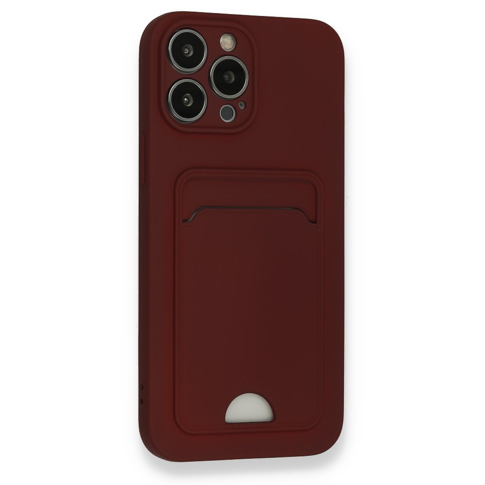 FitCase%20iPhone%2013%20Pro%20Cardy%20Soft%20Delikli%20Kartlık%20Cepli%20Silikon%20Kapak-Bordo