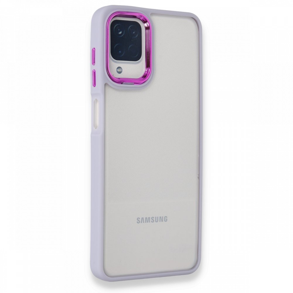 Samsung%20Galaxy%20A22%20Kılıf%20Luna%20Lens%20Kamera%20Çerçeveli%20Silikon%20Kapak-Mor