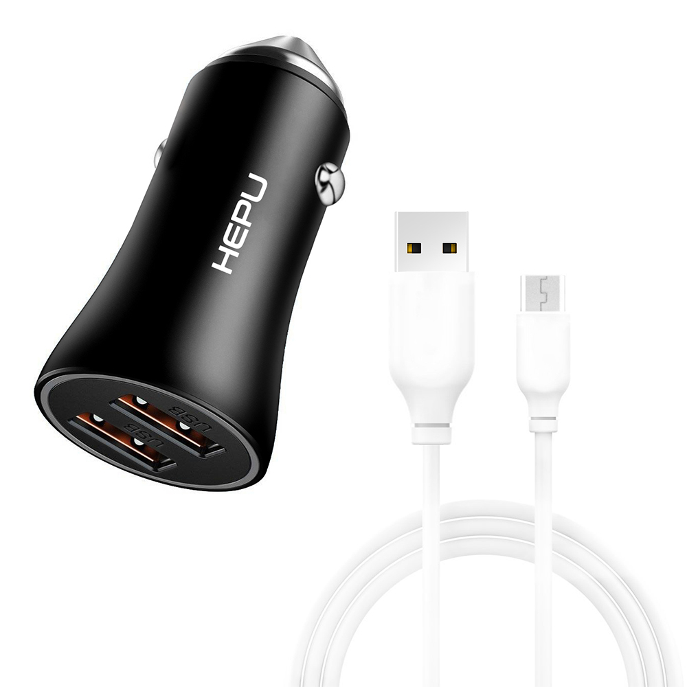 HEPU%20HP779M%20QC3.0%202x%20USB%20Metal%20Araç%20Şarj%20Aleti%20USB-Micro%20USB%20Kablo%20Set