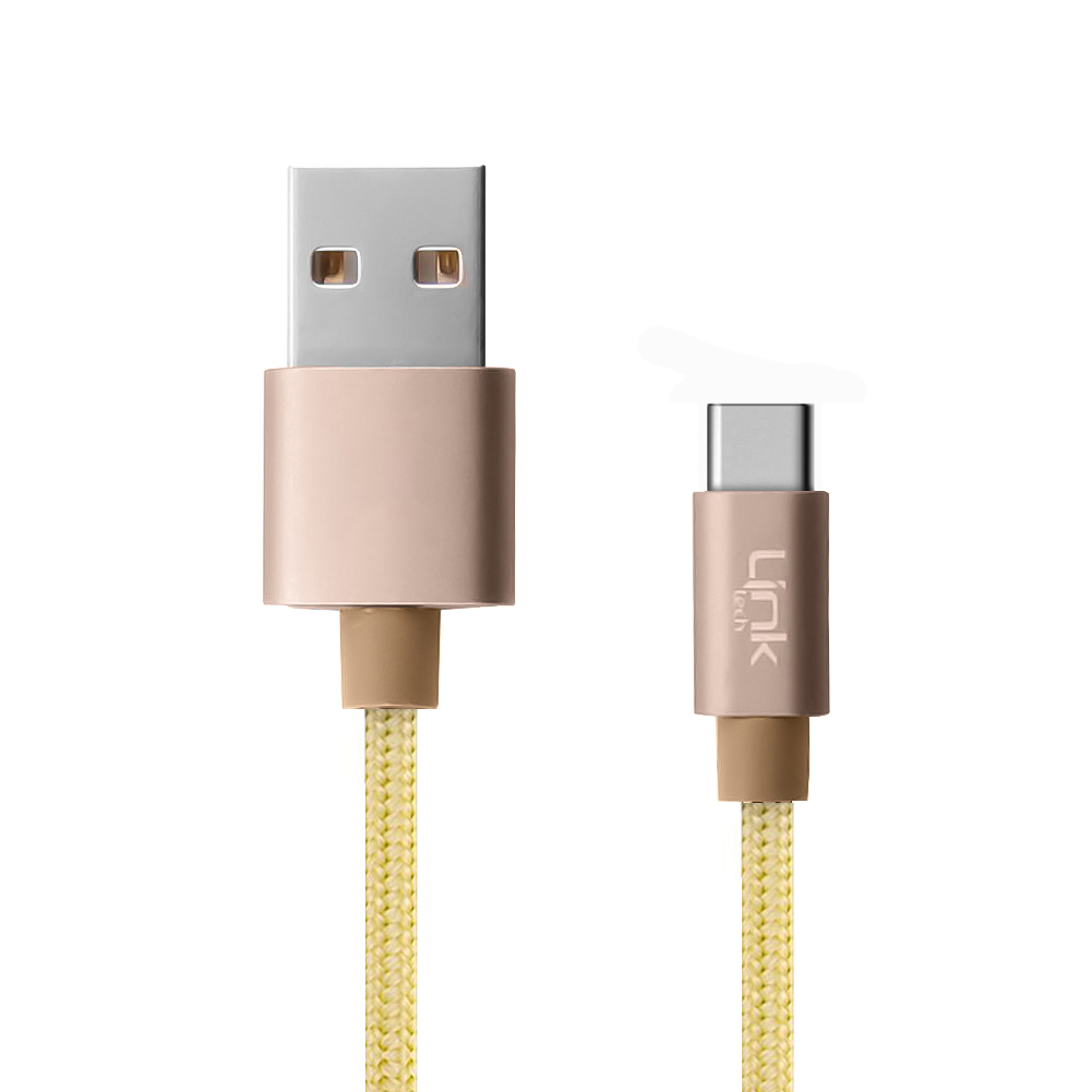 LinkTech%20K573%20Type-C%20USB%20Örgü%20Metal%20Başlı%203mt%20Şarj%20ve%20Data%20Kablosu-Gold-altın