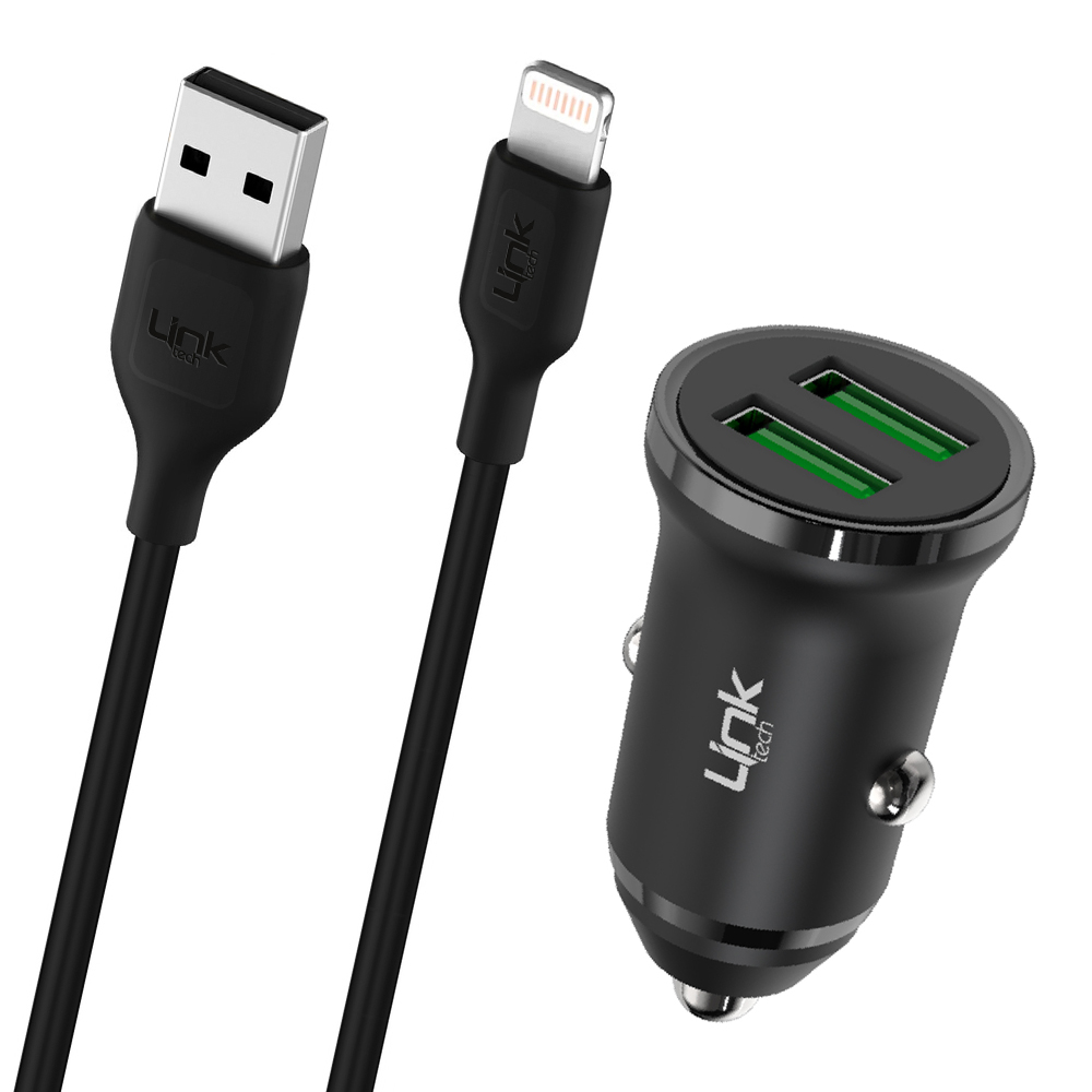 LinkTech%20C482e%2012W%202x%20USB%20+%20Lightning%20USB%20Kablo%20Araç%20İçi%20Şarj%20Aleti%20Set%20Siyah