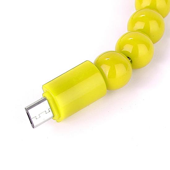 Micro USB Boncuk Bileklik USB Data Kablosu Sarı