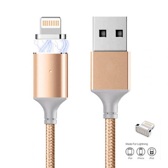 Manyetik Mıknatıslı iPhone Lightning Şarj Kablosu Gold Hasır-Örgü Ekstra Dayanıklı