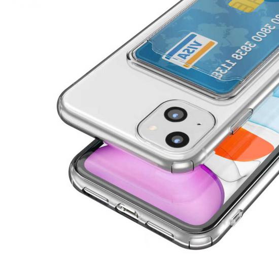 FitCase iPhone 14 Plus Kılıf Cardy Şeffaf Kartlık Cepli Kapak