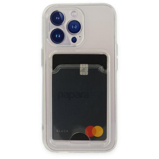 FitCase iPhone 14 Pro Kılıf Cardy Şeffaf Kartlık Cepli Kapak