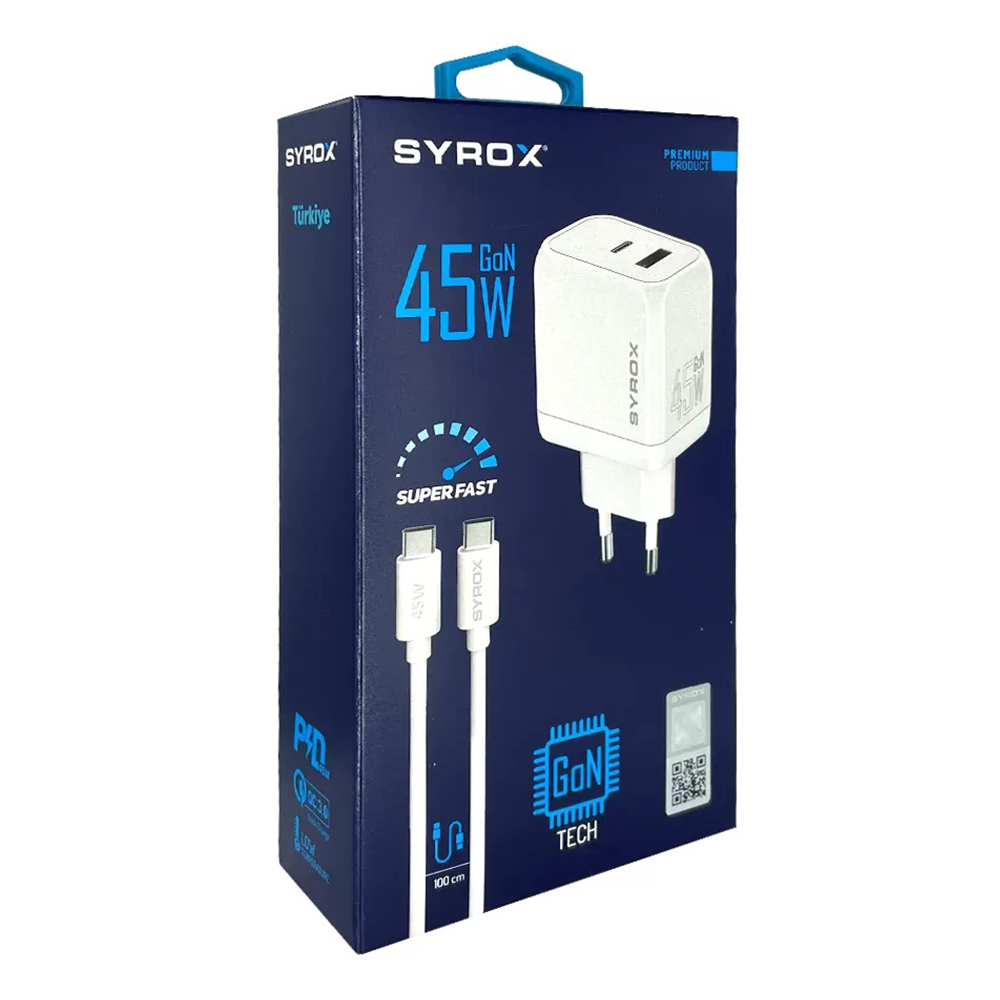 Syrox%20GAN45T%20SuperFast%2045W%20USB%203.0%20+%20PD%20GaN%20Type-C%20to%20Type-C%20Kablolu%20Şarj%20Aleti