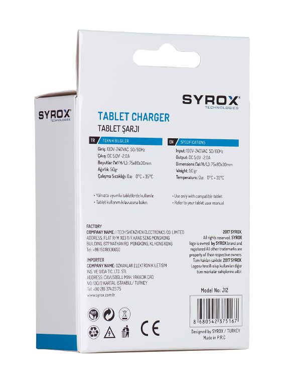 Syrox%20J12%20Tablet%20Şarj%20Aleti%20Micro%20USB%20Giriş%205V%202A